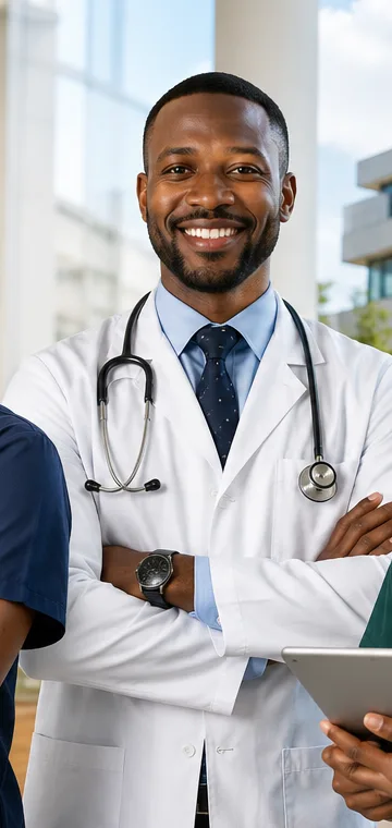 A doctor outside a hospital